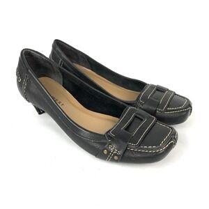 Nine West 6 Women's Shoes Heels Slip On Black Leather Stitched